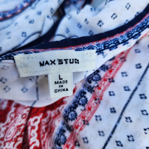 MAX STUDIO Women’s SHIFT DRESS Stretch SLEEVELESS BLUE RED White KEYHOLE Sz L - Picture 8 of 11
